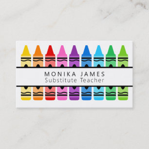 Cute Colorful Crayon Substitute Teacher Business Card
