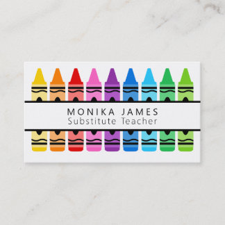Cute Colorful Crayon Substitute Teacher Business Card
