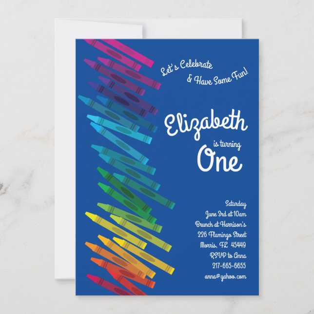 Cute Colorful Crayons Kids 1st Birthday Party Invitation (Front)