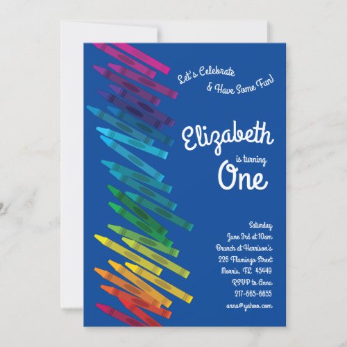 Cute Colorful Crayons Kids 1st Birthday Party Invitation