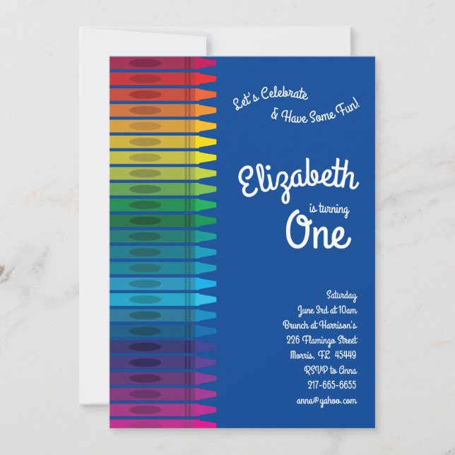 Cute Colorful Crayons Kids 1st Birthday Party Invitation (Front)