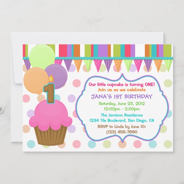 Cute Colorful Cupcake Birthday Invitation [one] (Front)
