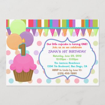 Cute Colorful Cupcake Birthday Invitation [one] by TreasureTheMoments at Zazzle