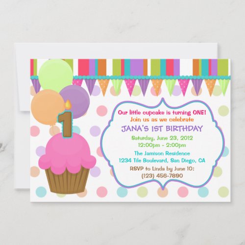 Cute Colorful Cupcake Birthday Invitation [one]