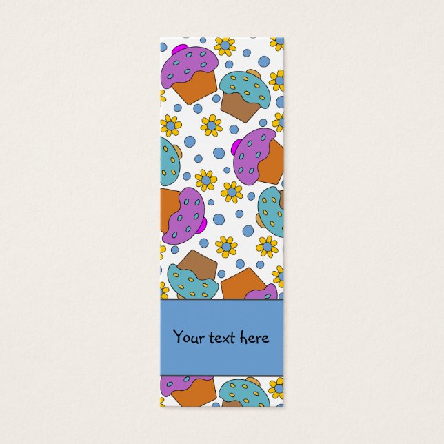 Cute colorful cupcakes and flowers design Bookmark (Front)