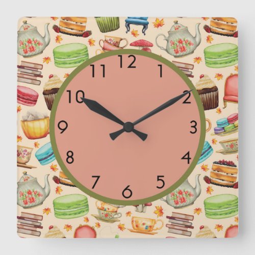 Cute Colorful Cupcakes and Teapots Wall Clock