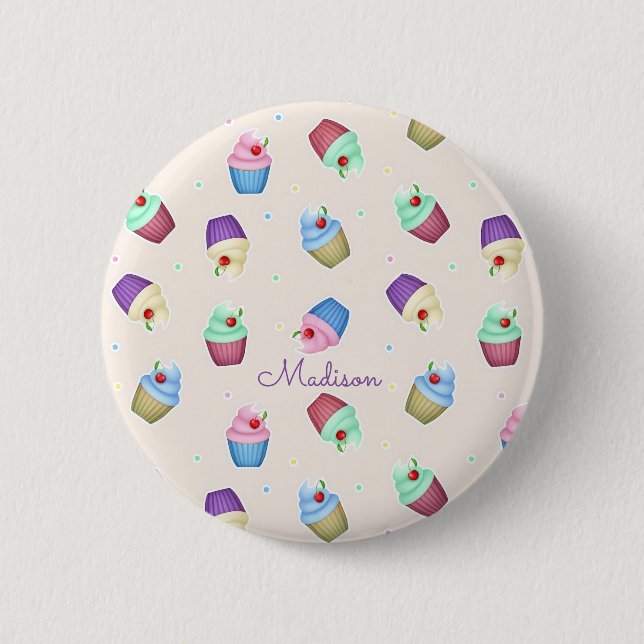 Cute Colorful Cupcakes Button (Front)