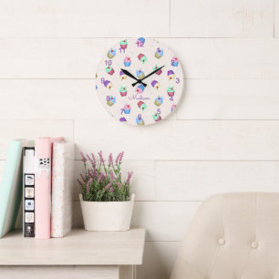Cute Colorful Cupcakes Large Clock