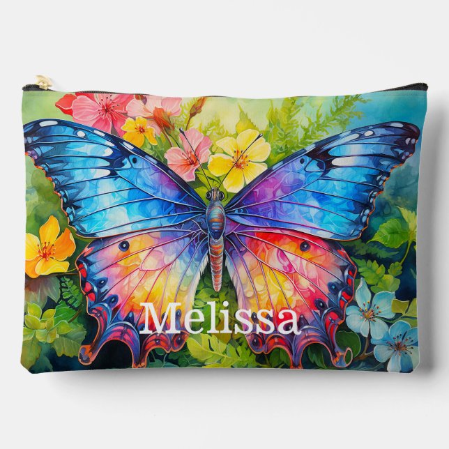 Cute Colorful Custom Butterfly Monogram Name Accessory Pouch (Front)