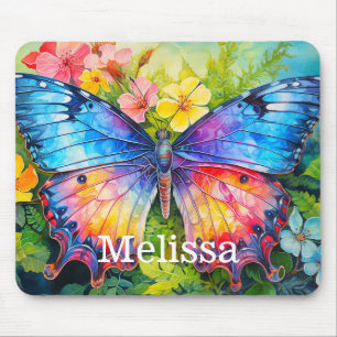 Cute Colorful Custom Butterfly Monogram Name Mouse Pad