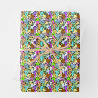 Cute Colorful Cute Doodle Monsters Pattern. Wrapping Paper Sheets