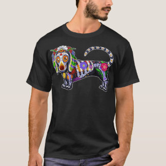Cute Colorful Dachshund Dog Sugar Skull Meican Hal T-Shirt