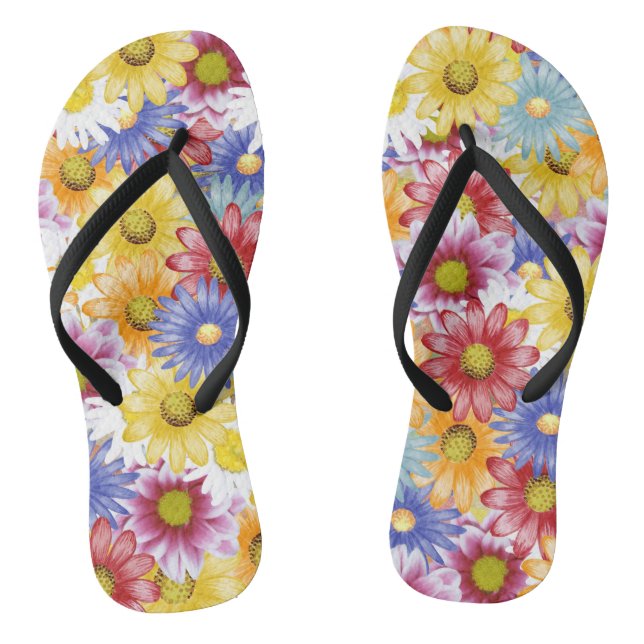  cute colorful daisies Flip Flops (Footbed)