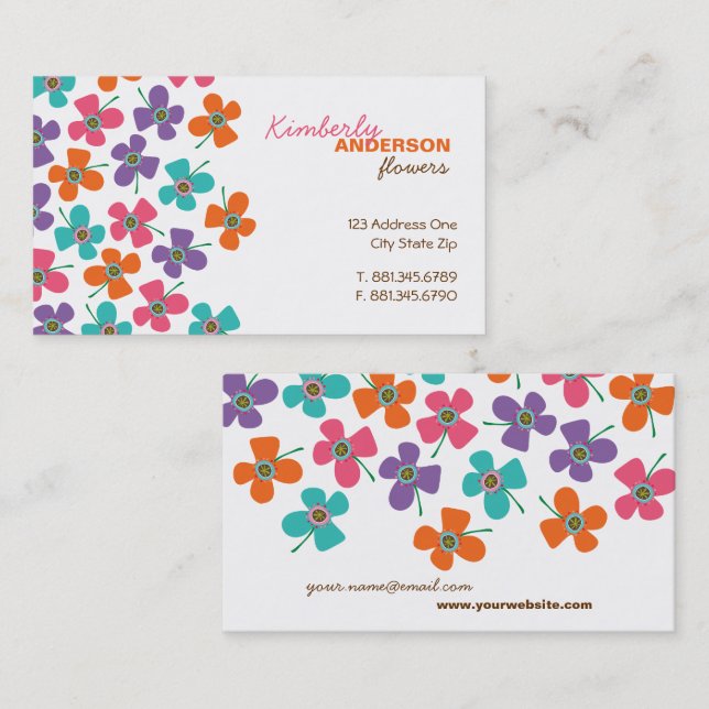 Cute Colorful Daisies Pop Summer Flowers Whimsical Business Card (Front/Back)