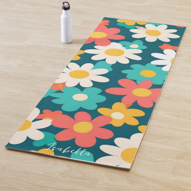 Cute colorful Daisy Flower Botanical pattern girly Yoga Mat (In Situ)