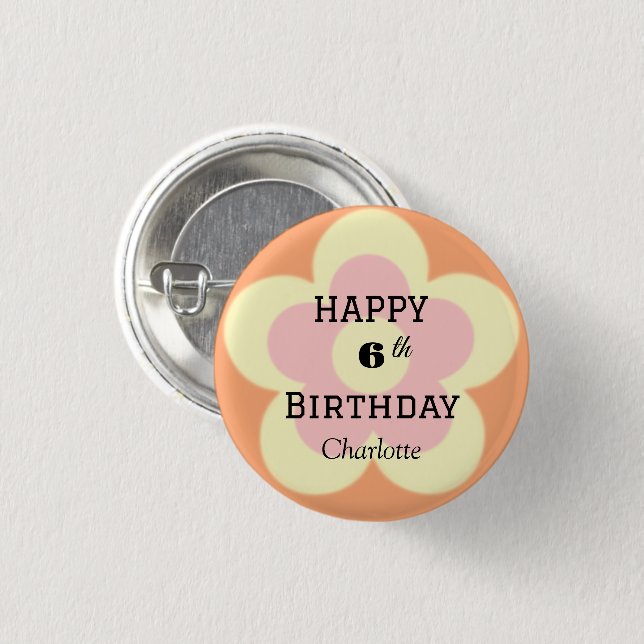 Cute colorful Daisy flower pattern Birthday name Button (Front & Back)