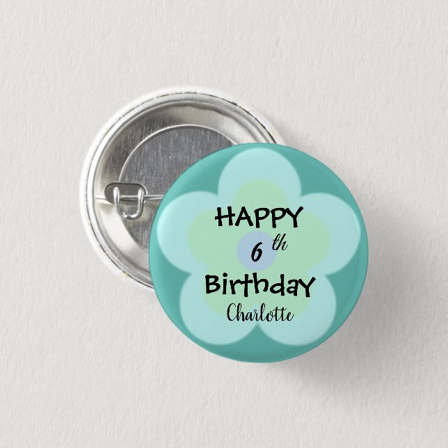 Cute colorful Daisy flower pattern Birthday name Button (Front & Back)