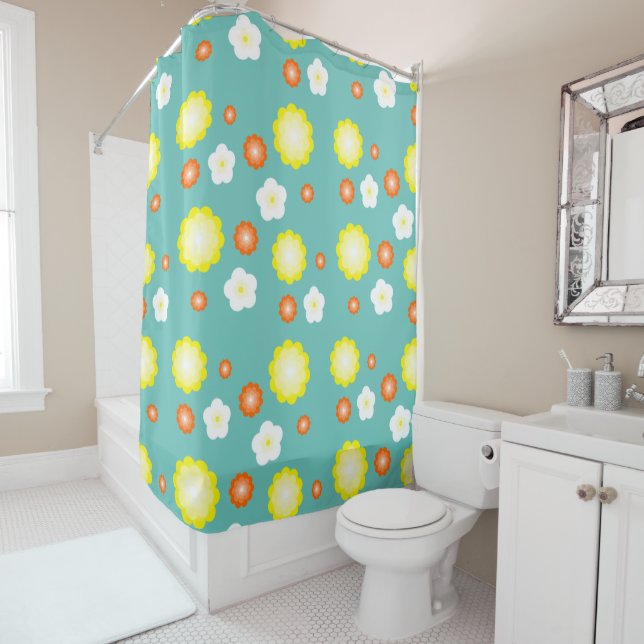 Cute colorful Daisy flower pattern Shower Curtain (In Situ)