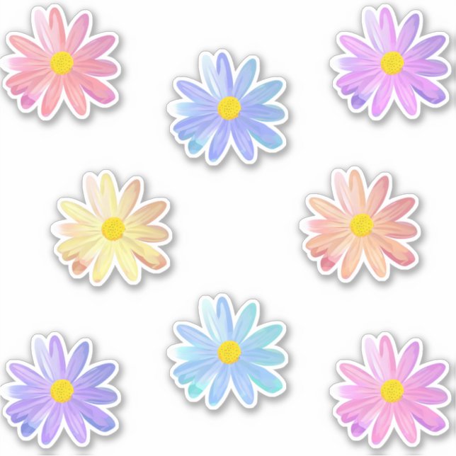 Cute Colorful Daisy Flowers Stickers (Front)