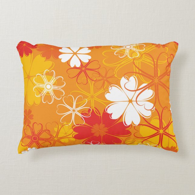 Cute Colorful Daisy Illustration Floral Pattern Accent Pillow (Front)