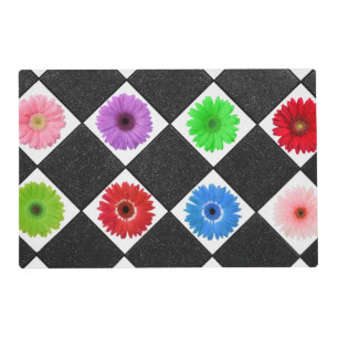Cute Colorful Daisy Sparkling Black Placemat