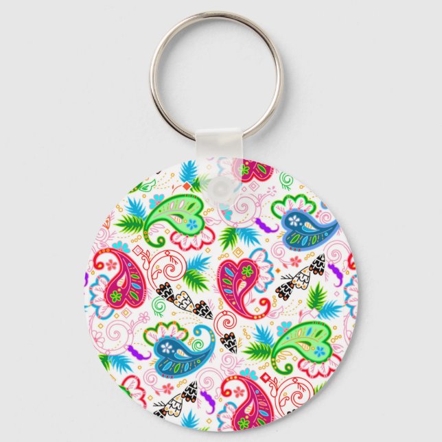 Cute colorful decorative flowers patterns keychain (Front)