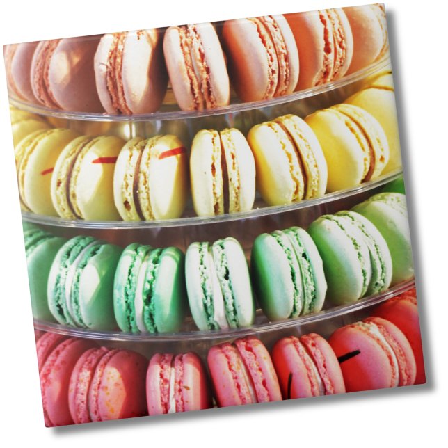 Cute Colorful Dessert French Macaron Ceramic Tile (Pastel Rainbow Stacked French Macaron Cookies Ceramic Tile)