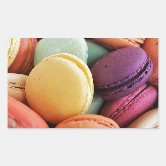 Cute Colorful Dessert French Macaron Rectangular Sticker (Front)