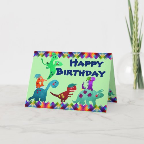 Cute Colorful Dino Birthday Card