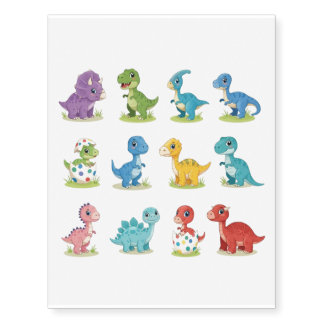Cute Colorful Dino Kids Birthday Temporary Tattoos