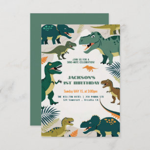 Cute Colorful Dino Party Dinosaurs 1st Birthday Invitation