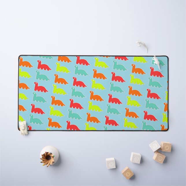 Cute colorful dinos on blue desk mat (Kids Table)