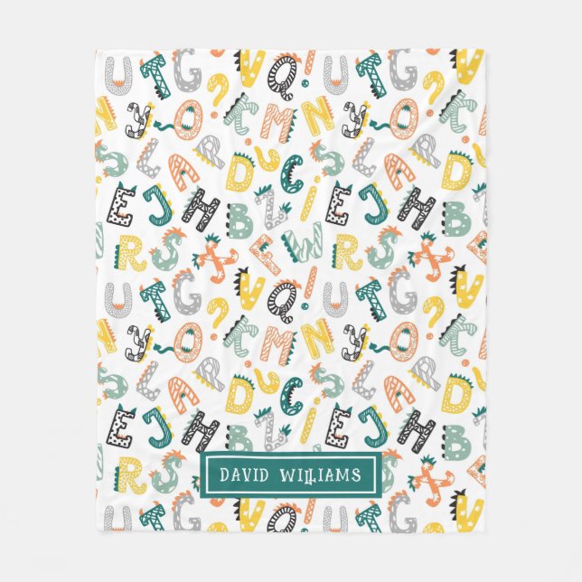Cute Colorful Dinosaur Alphabet Pattern Kids  Fleece Blanket (Front)