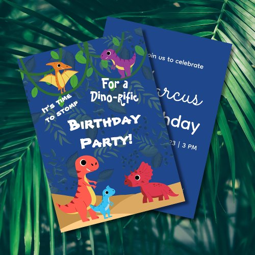Cute Colorful Dinosaur Birthday Party Invitation