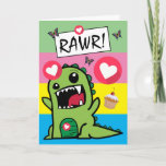 Cute Colorful Dinosaur Butterfly Kids Birthday Card