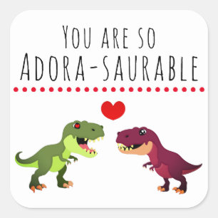 Cute Colorful Dinosaur Couple Love Pun Valentines Square Sticker