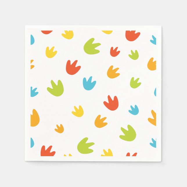 Cute Colorful Dinosaur Footprints Birthday Party Napkins (Front)