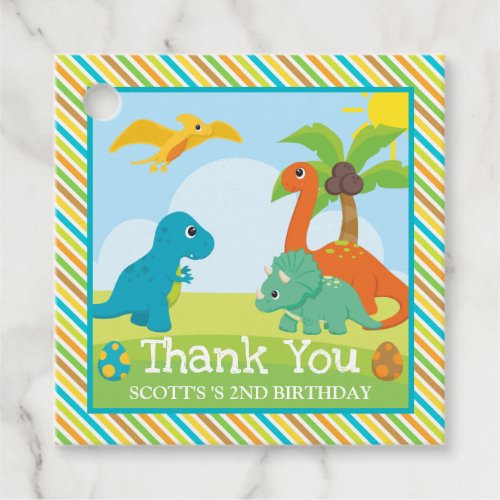 Cute Colorful Dinosaur Friends Birthday Favor Tags