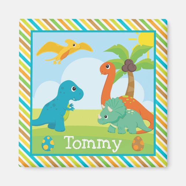 Cute Colorful Dinosaur Friends Kids Magnet (Front)