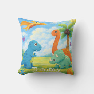 Cute Colorful Dinosaur Friends Kids Throw Pillow