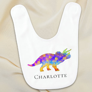 Cute Colorful Dinosaur Girls Personalized Baby Bib