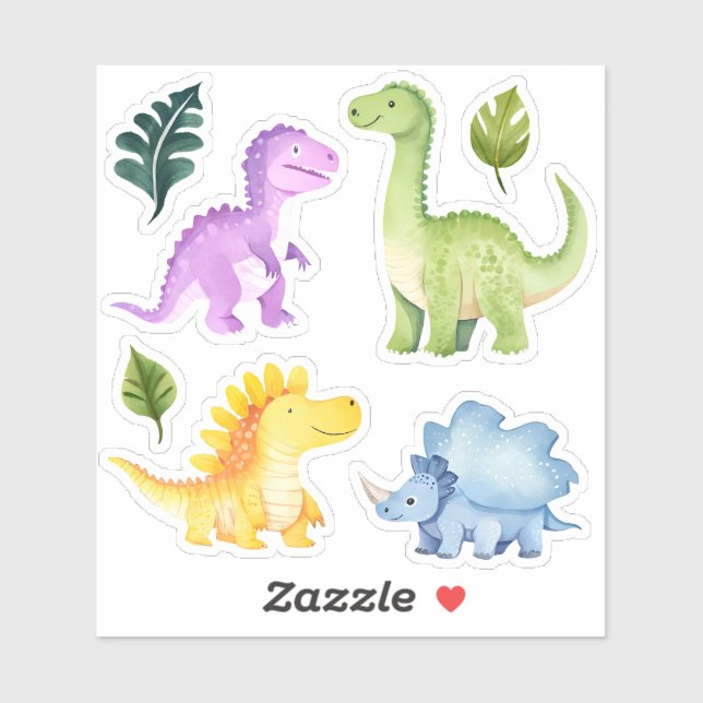 Cute Colorful Dinosaur Kids Birthday Party Favors Sticker (Sheet)