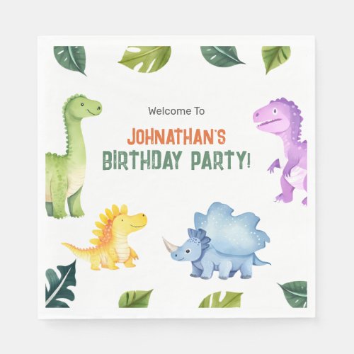Cute Colorful Dinosaur Kids Birthday Party Napkins