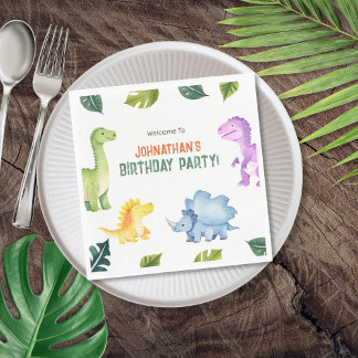 Cute Colorful Dinosaur Kids Birthday Party Napkins
