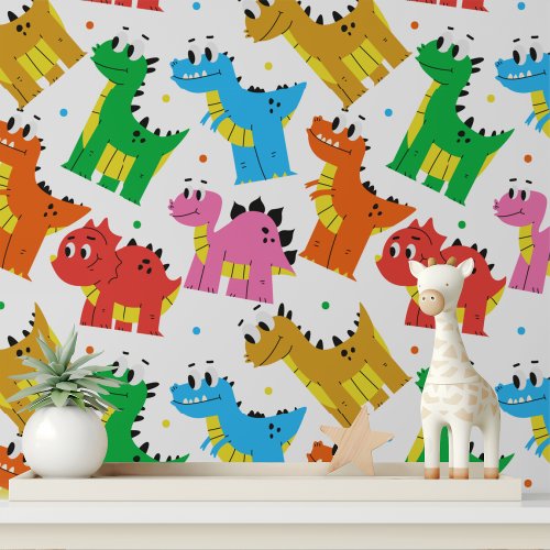 Cute Colorful Dinosaur Modern Kids Pattern Wallpaper