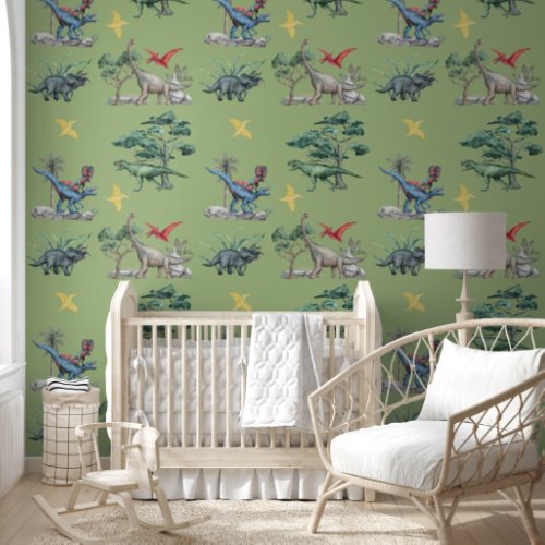 Cute Colorful Dinosaur Pattern Boys Room Wallpaper