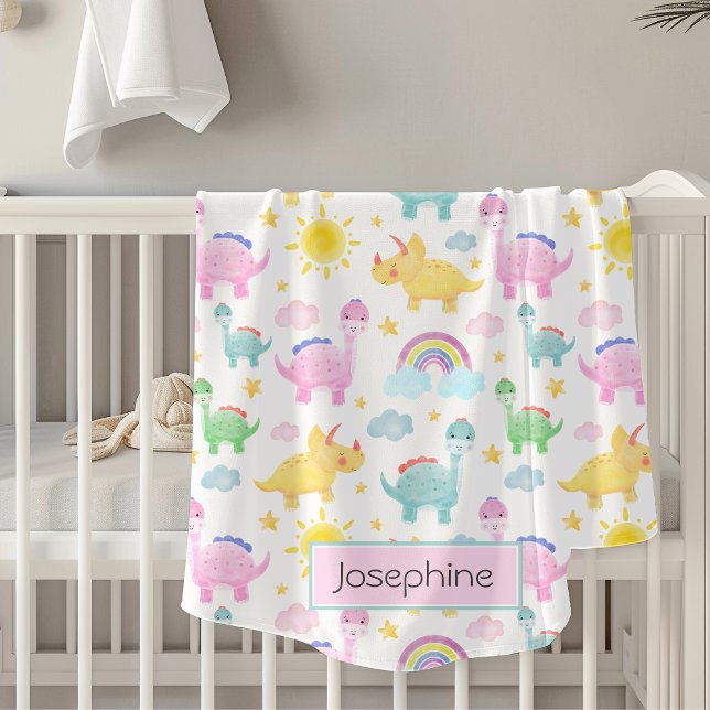 Cute Colorful Dinosaur Pattern Girly Name Fleece Blanket (Creator Uploaded)