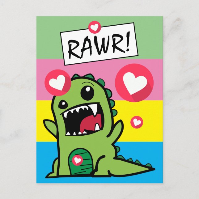 Cute Colorful Dinosaur Rawr Kids Hello Postcard (Front)