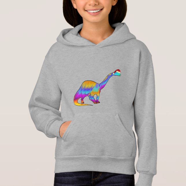 Cute Colorful Dinosaur Santa Christmas Hoodie (Front)
