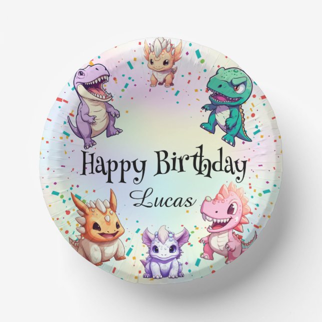 Cute colorful dinosaur School kids Birthday party  Paper Bowls (Front)